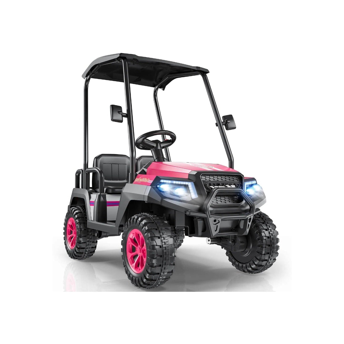 Pink and black off-road vehicle on a white background