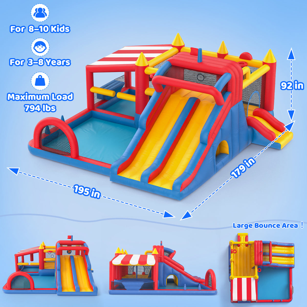 15 in 1 Inflatable Bounce House with Double Slide & Climbing Wall