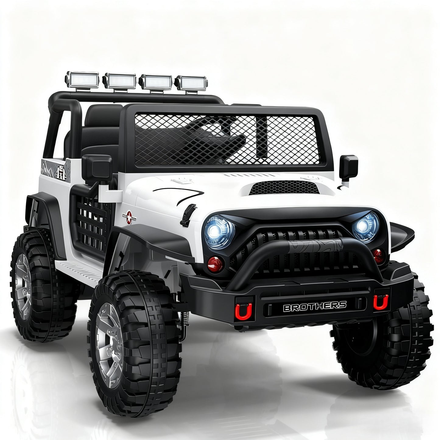 Toy truck with black and white design on a white background