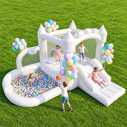 4-in-1 Inflatable Bounce House for 5 Kids with Slide & Ball Pit