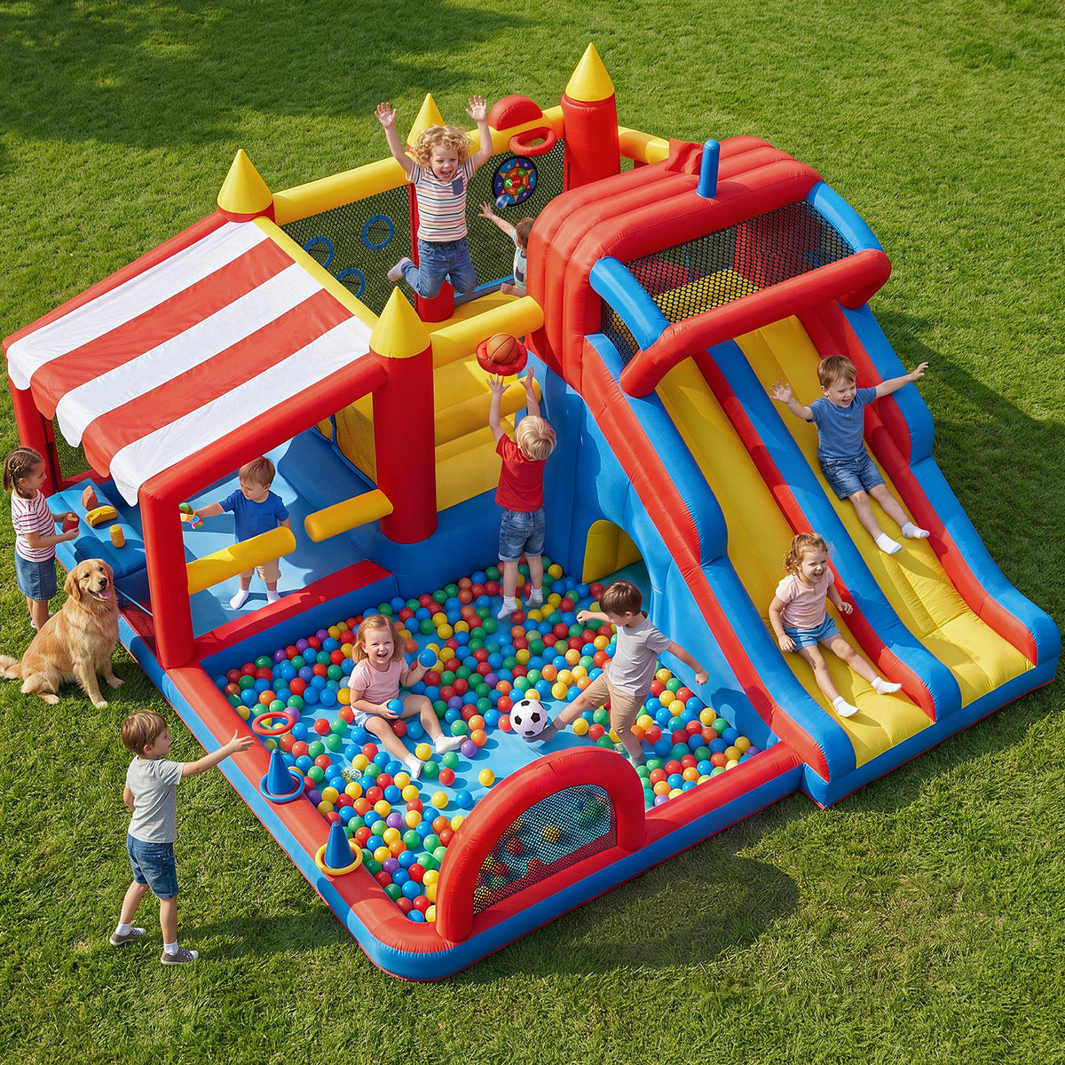 15 in 1 Inflatable Bounce House with Double Slide & Climbing Wall