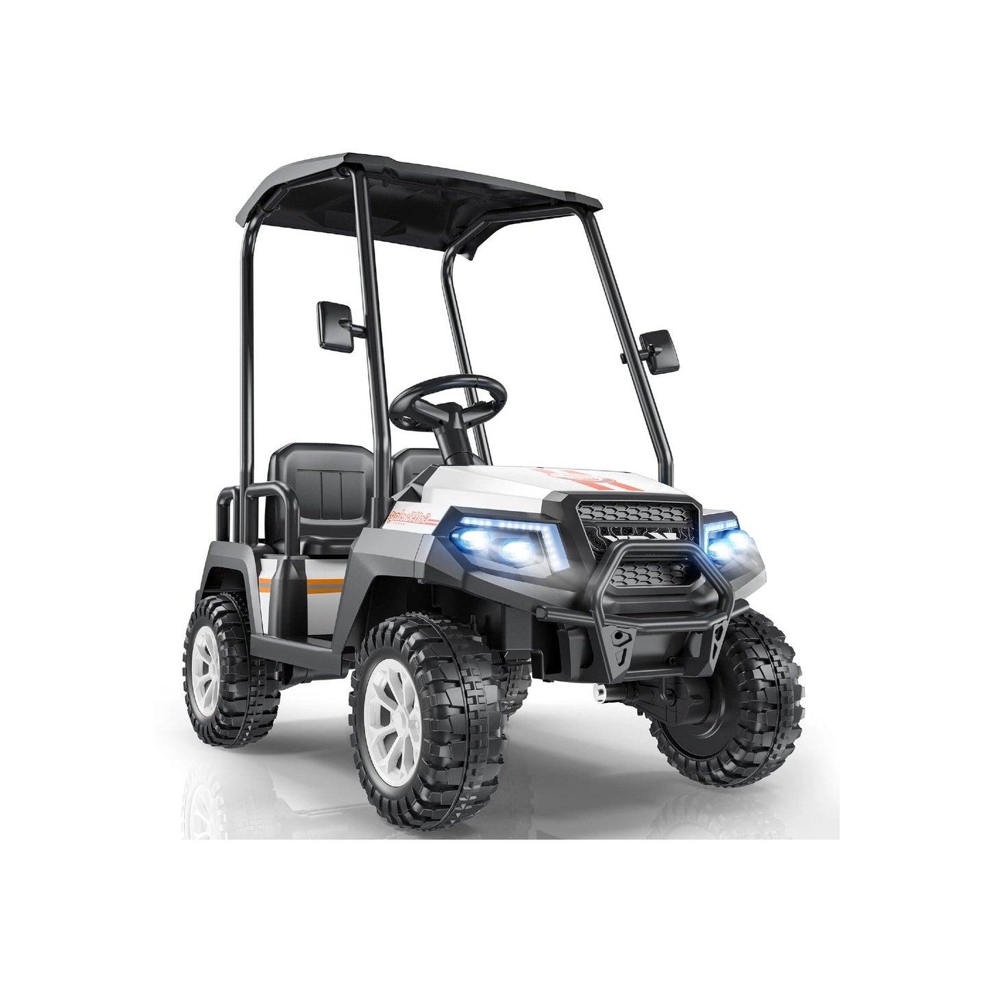 Small off-road vehicle with a black canopy on a white background