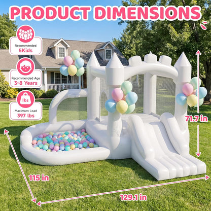 4-in-1 Inflatable Bounce House for 5 Kids with Slide & Ball Pit