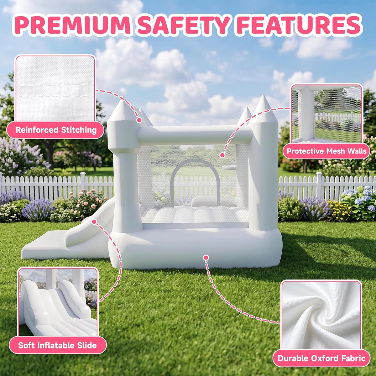 4-in-1 Inflatable Bounce House for 5 Kids with Slide & Ball Pit