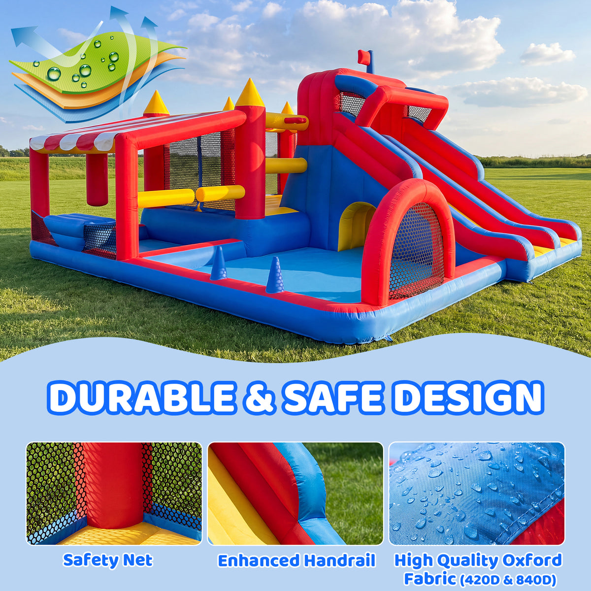 15 in 1 Inflatable Bounce House with Double Slide & Climbing Wall