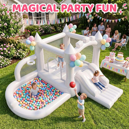 4-in-1 Inflatable Bounce House for 5 Kids with Slide & Ball Pit