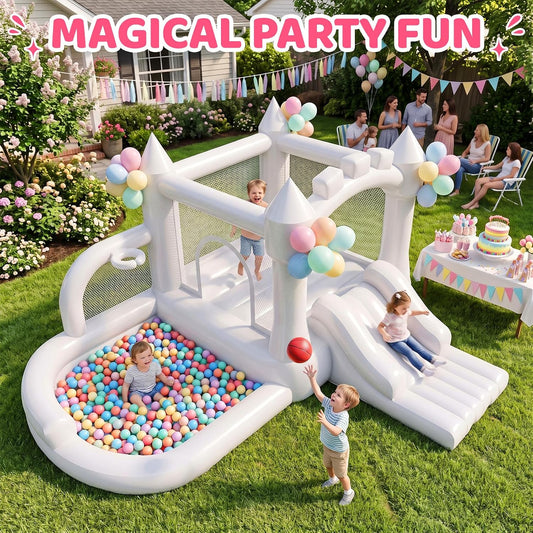 4-in-1 Inflatable Bounce House for 5 Kids with Slide & Ball Pit