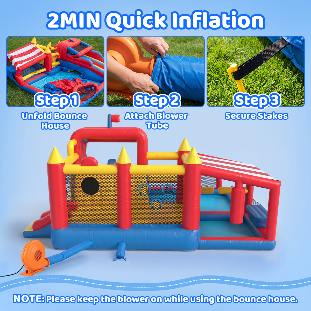 15 in 1 Inflatable Bounce House with Double Slide & Climbing Wall