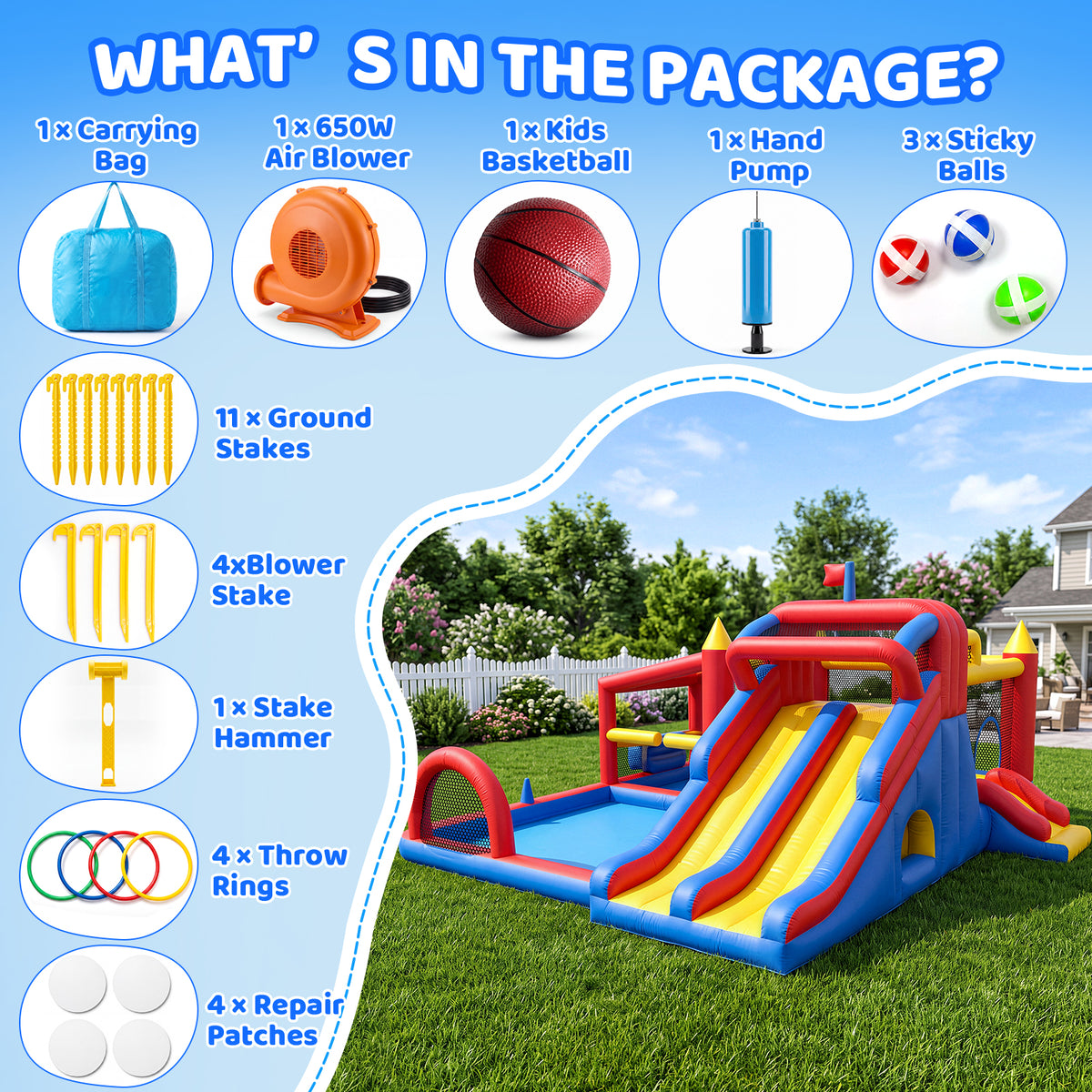 15 in 1 Inflatable Bounce House with Double Slide & Climbing Wall